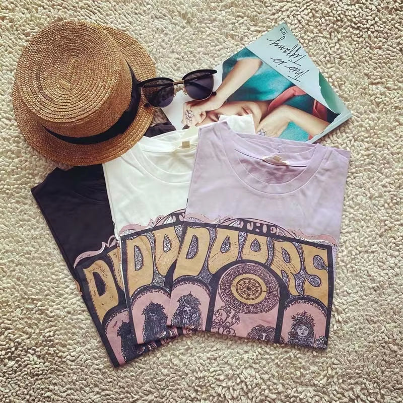 Super Chic Vintage Design Graphic Print T Shirt Women Short Sleelve Lilac Graphic T Shirts New Summer T Shirt Tops Cotton Tee