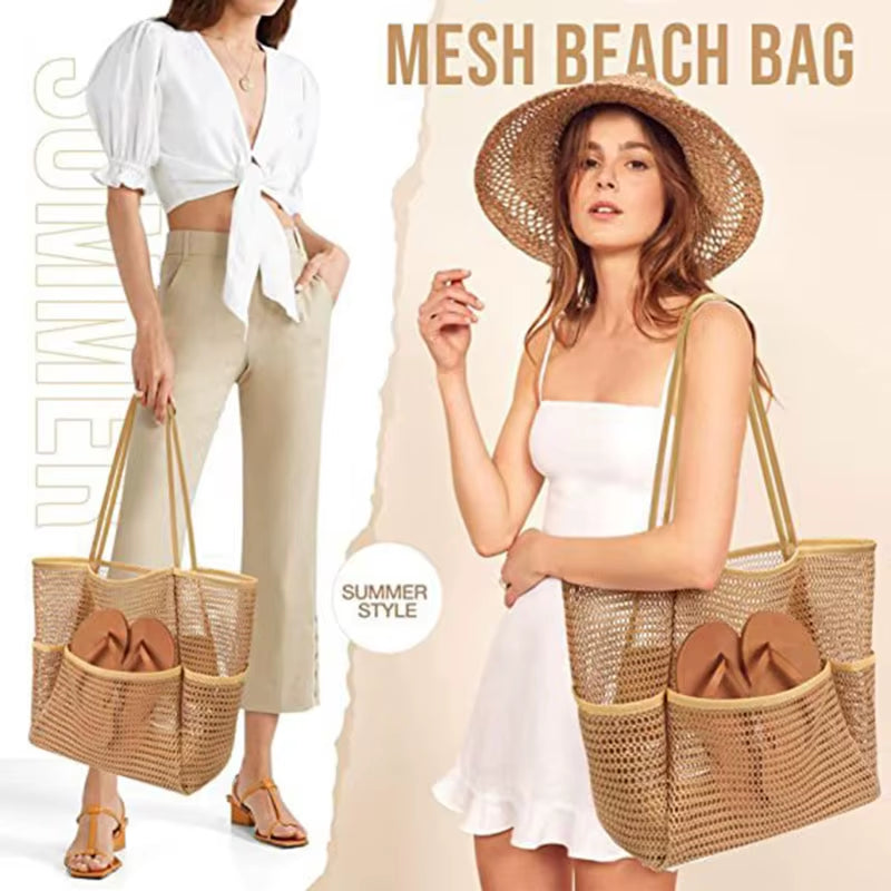 Multi Pockets Summer Beach Bag for Towels Mesh Durable Travel Handbag Toys Organizer Waterproof Underwear Swimming Storage Bag