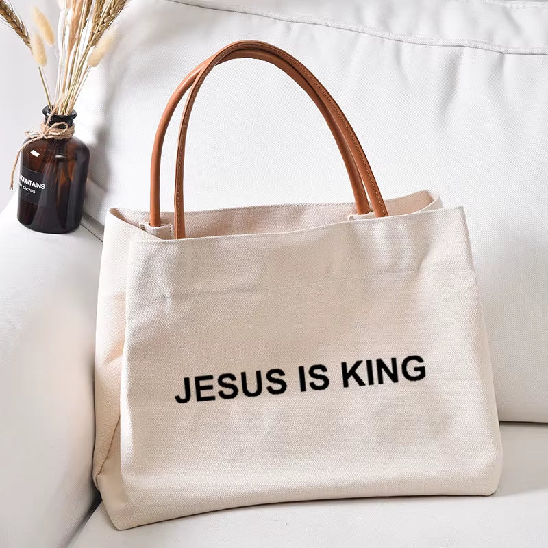 Jesus Is King Canvas Tote Bag Gift for Christian Church Bag Women Lady Casual Beach Bag Shopping Bag Shopper Handbag