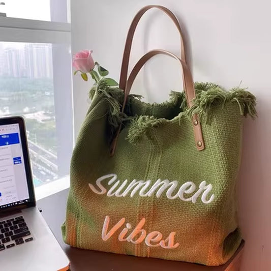 Canvas Women Handbags Large Tote Beach Bag Shopping Bags Underarm Shoulder Bag for Female Casual Top-Handle Bags