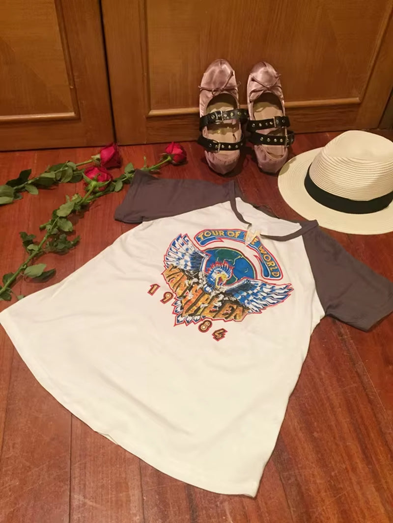 Super Chic Oho Women Tshirt V-Neck Music Cartoon Graphic Tees Cotton Women T-Shirts Ladies Short Sleeve Tee Shirts Band Tshirt