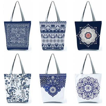 Bags for Women 2022 New Handbags Floral Porcelain Geometric Abstract Pattern Shoulder Bag Customizable Beach Bag Orchard Bag