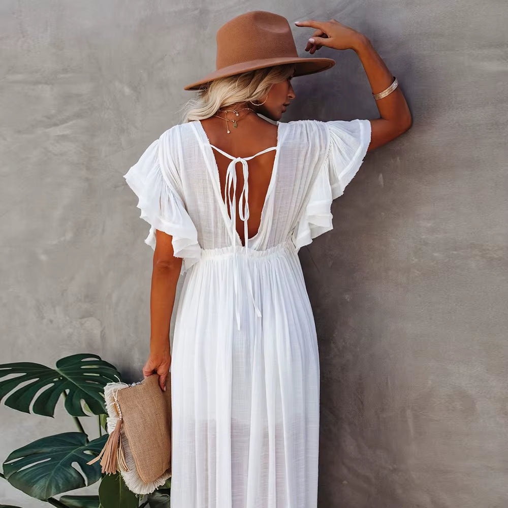 Women Swimsuit Cover Ups Mandarin Sleeve  Beach Cover-Ups