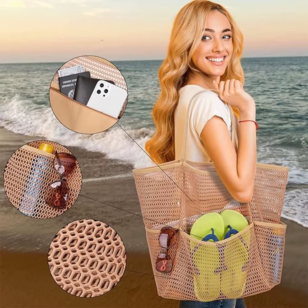 Mesh Beach Tote Bag for Women 2024 Upgrade Waterproof Pool Bag for Beach Vacation Pool Family Travel Essentials
