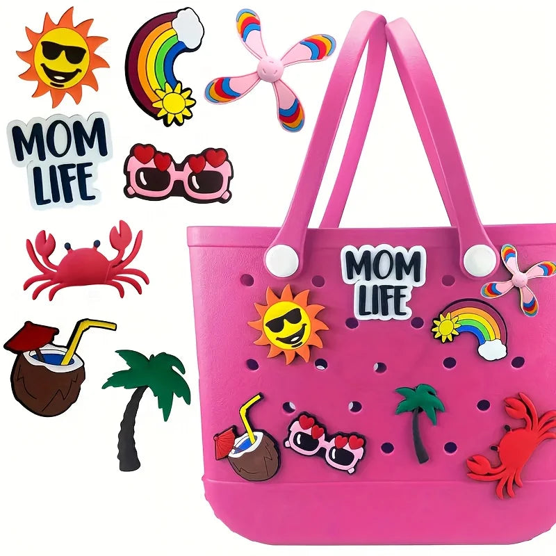 8Pcs/Set Cartoon Charm Inserts for Beach Bag, Soft Accessories, Beach Bag Tote Handbag Decoration