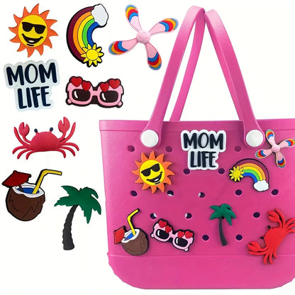 8Pcs/Set Cartoon Charm Inserts for Beach Bag, Soft Accessories, Beach Bag Tote Handbag Decoration
