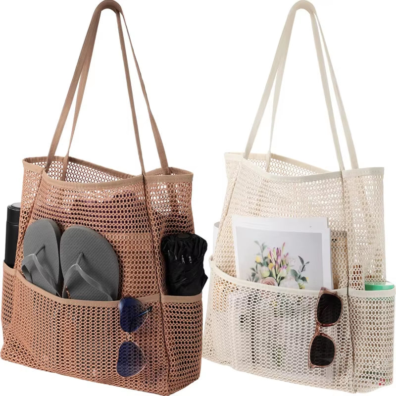 Multi Pockets Summer Beach Bag for Towels Mesh Durable Travel Handbag Toys Organizer Waterproof Underwear Swimming Storage Bag