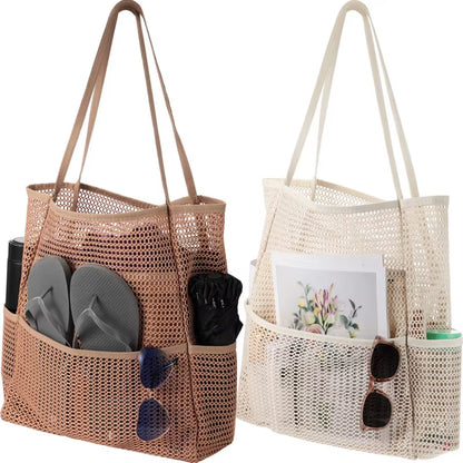 Multi Pockets Summer Beach Bag for Towels Mesh Durable Travel Handbag Toys Organizer Waterproof Underwear Swimming Storage Bag