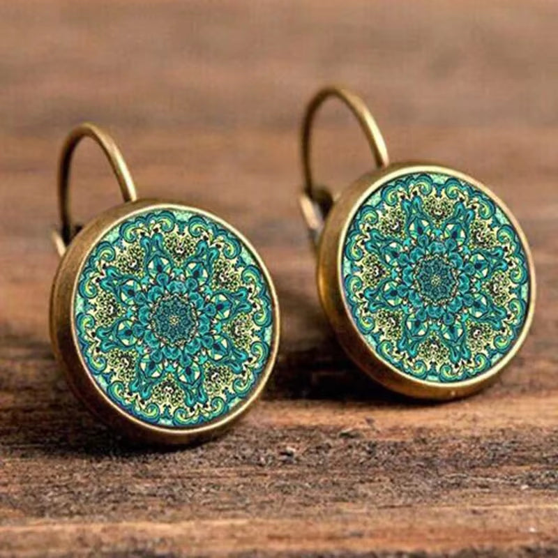 Boho Flower Drop Earrings for Women Vintage Jewelry Geometric Pattern round Earings Bijoux Boucles D'Oreilles Bohemia
