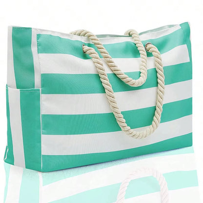 Striped Canvas Summer Beach Bag, Large Capacity Shopping Bag, Fashion Tote Bag for Travel,Ideal for Beach, Travel, & Camping