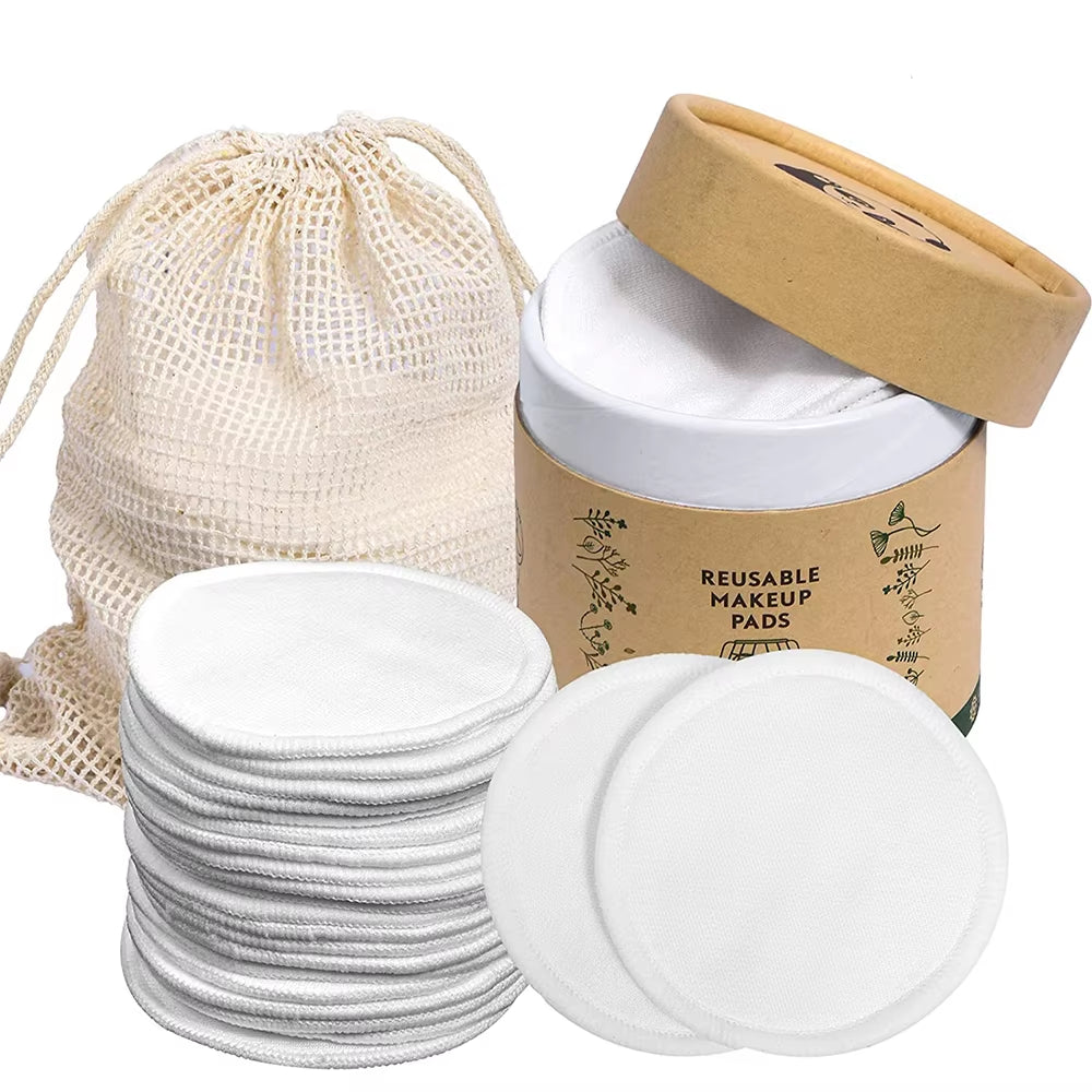 20 Pack Reusable Makeup Remover Pads Washable Bamboo Cotton Rounds Pads for All Skin Types Makeup Tools Facial Cleansing Pad