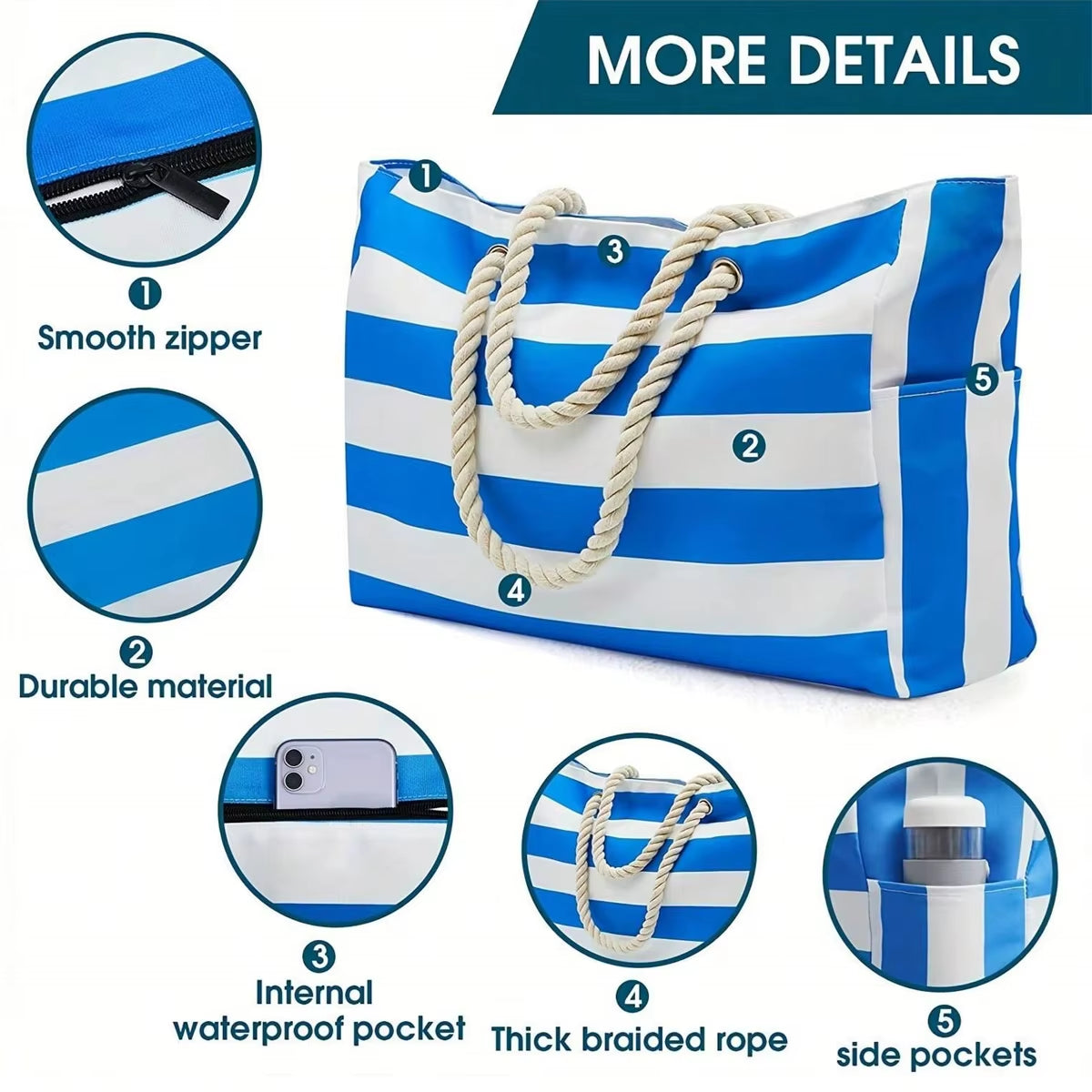 Striped Canvas Summer Beach Bag, Large Capacity Shopping Bag, Fashion Tote Bag for Travel,Ideal for Beach, Travel, & Camping