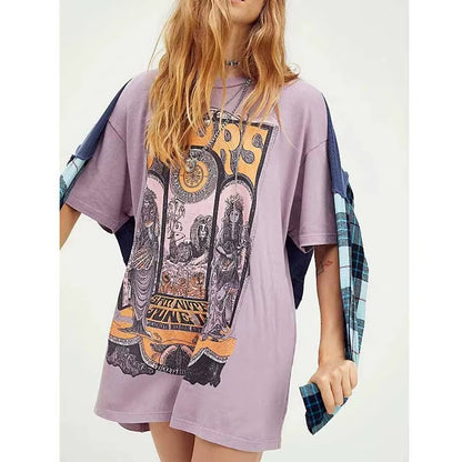 Super Chic Vintage Design Graphic Print T Shirt Women Short Sleelve Lilac Graphic T Shirts New Summer T Shirt Tops Cotton Tee