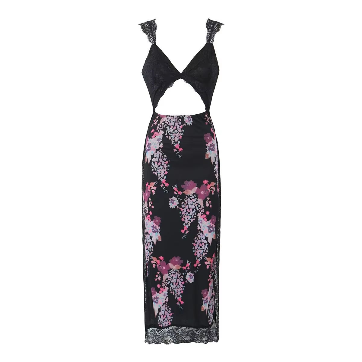 Maxi Slip Dress V-Neck Short Sleeves Side-Slit Summer Dress Cutout Back Sexy Party Dresses New
