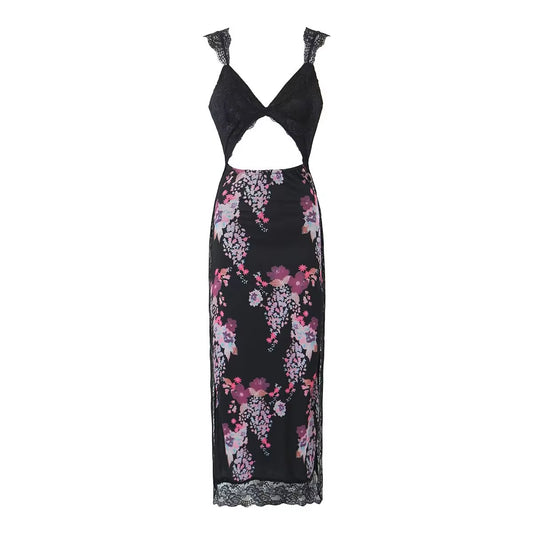 Maxi Slip Dress V-Neck Short Sleeves Side-Slit Summer Dress Cutout Back Sexy Party Dresses New