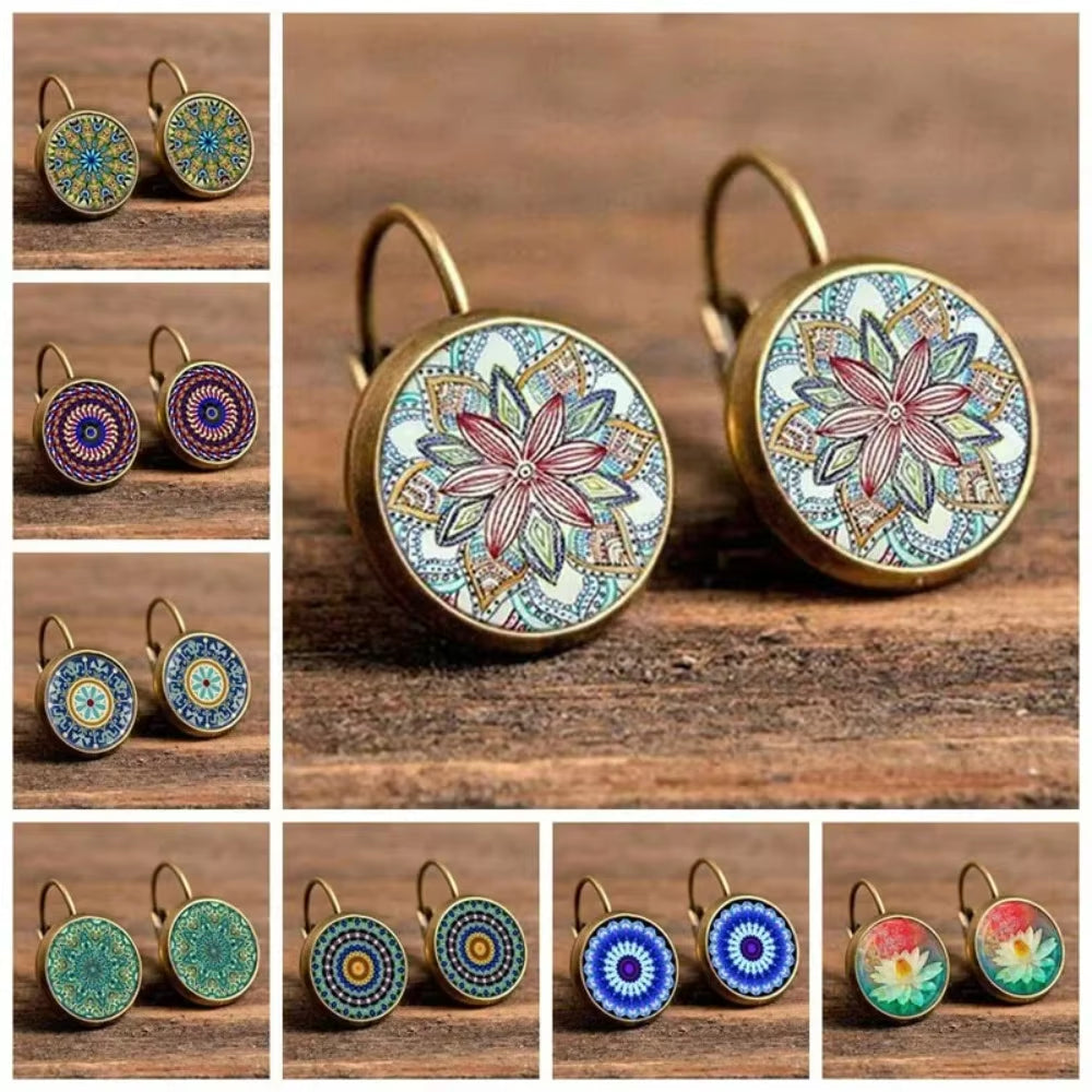 Boho Flower Drop Earrings for Women Vintage Jewelry Geometric Pattern round Earings Bijoux Boucles D'Oreilles Bohemia