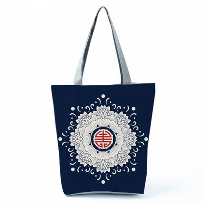 Bags for Women 2022 New Handbags Floral Porcelain Geometric Abstract Pattern Shoulder Bag Customizable Beach Bag Orchard Bag